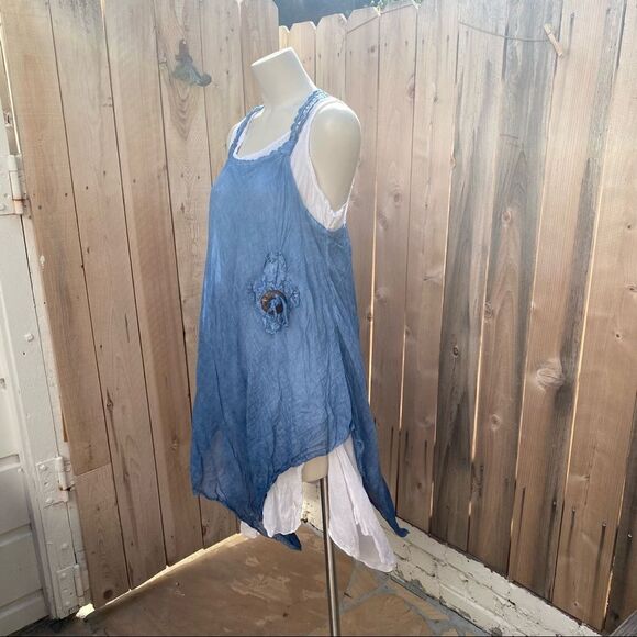 Italian Two Pieces Long Cotton Raw Moda Dress denim blue NWT - Picture 4 of 16